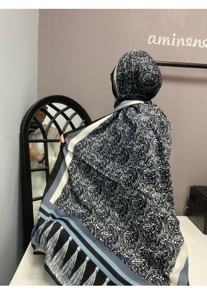 Aminenesil Cardion Premium Etnik Desen Şal Siyah Gri Renk indirimleri