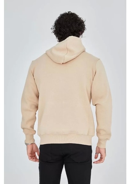 Unisex Tam Fermuarlı Kapşonlu Sweatshirt - Bej fırsatları