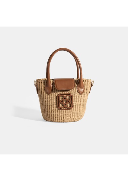 Kadın Taba Monogram Logolu Hasır Mini El Çantası