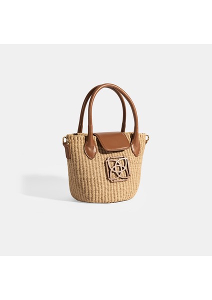 Kadın Taba Monogram Logolu Hasır Mini El Çantası