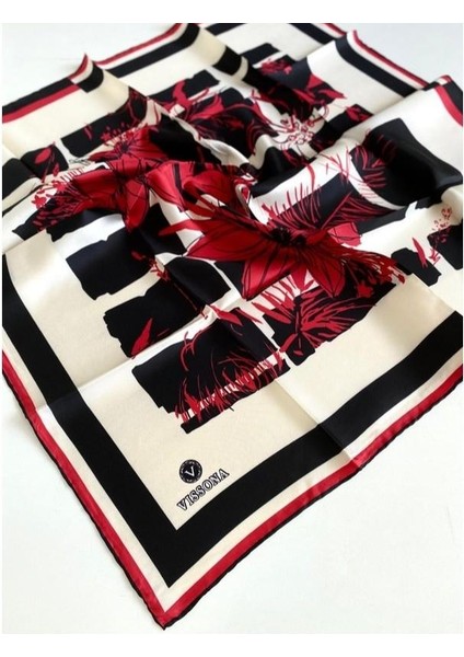 Twill Ipek Eşarp - 51019 - 0017-0001 Kırmızı Siyah