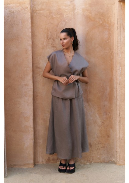 Fiametta Salaş Füme Keten Yelek Etek Takım fiyatları