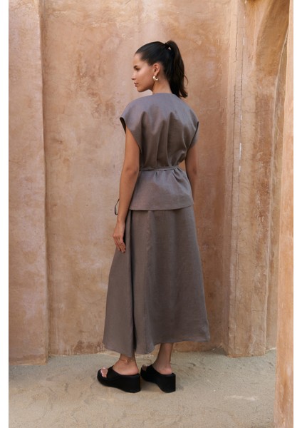 Fiametta Salaş Füme Keten Yelek Etek Takım fırsatları