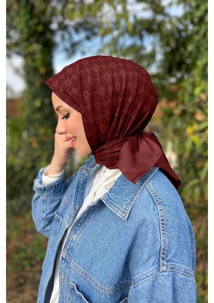 Elegance Monogram Eşarp - Bordo 942