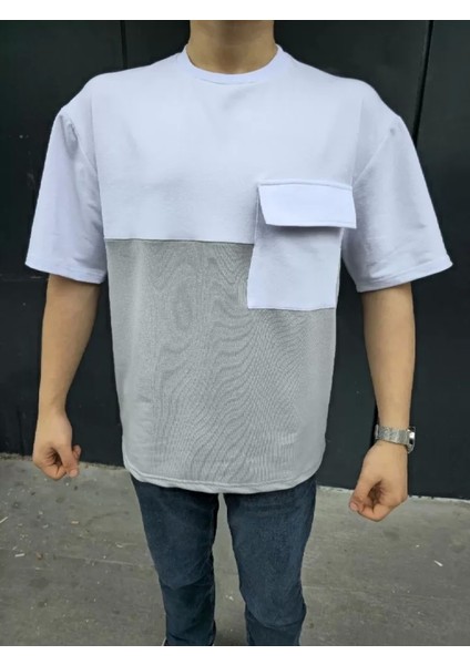 Unisex Torba Cep Detaylı Parçalı T-Shirt - Gri fiyatları