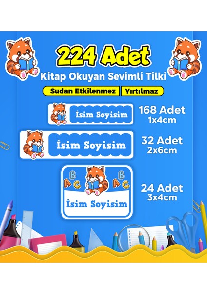Sevimli Hayvanlar Temalı Okul Kreş Kişiye Özel Isim Etiket Seti - Model 191