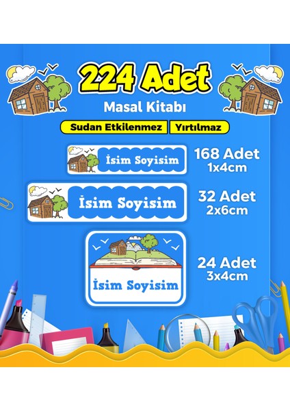 Masal Kitabı Temalı Okul Kreş Kişiye Özel Isim Etiket Seti - Model 199