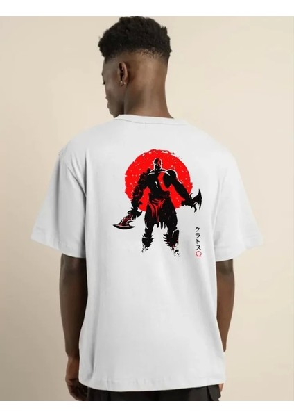 Unisex Bisiklet Yaka Baskılı Oversize T-Shirt - Beyaz fiyatları