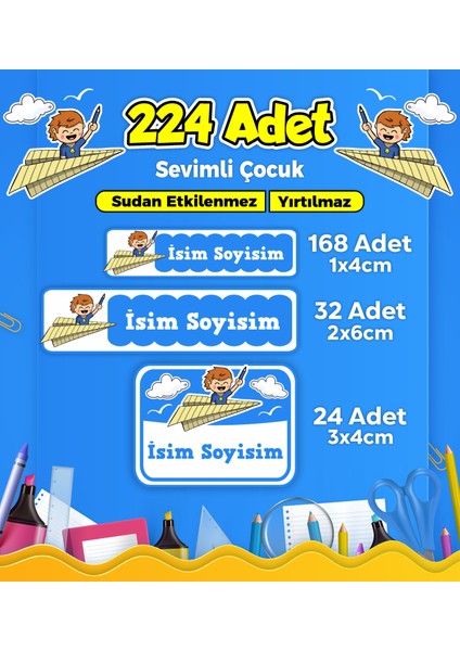 Sevimli Çocuk Temalı Okul Kreş Kişiye Özel Isim Etiket Seti - Model 192