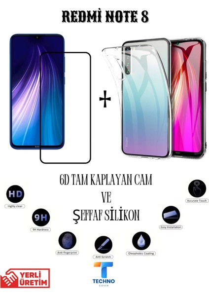 Redmi Note 8 6d Tam Kaplayan Ekran Koruyucu ve Şeffaf Kılıf 2li Avantajlı Paket