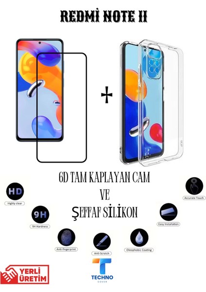 Redmi Note 11 6d Tam Kaplayan Ekran Koruyucu ve Şeffaf Kılıf 2li Avantajlı Paket