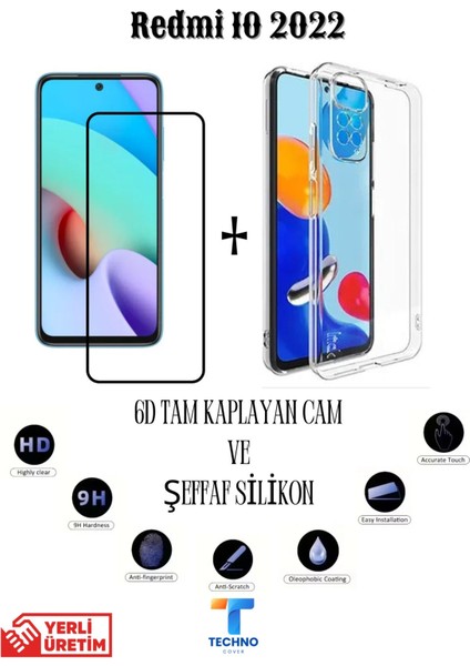 Redmi 10 2022 6d Tam Kaplayan Ekran Koruyucu ve Şeffaf Kılıf 2li Avantajlı Paket