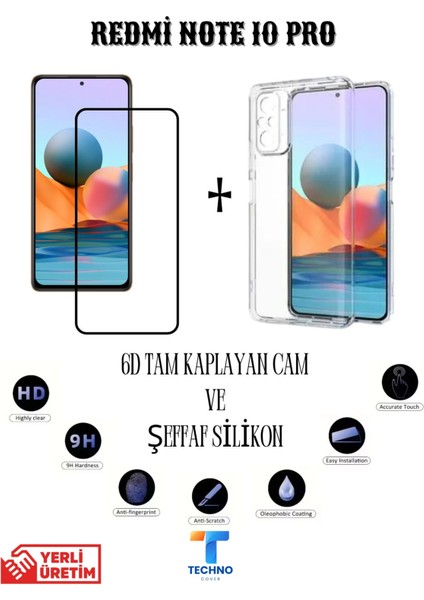 Redmi Note 10 Pro 6d Tam Kaplayan Ekran Koruyucu ve Şeffaf Kılıf 2li Avantajlı Paket