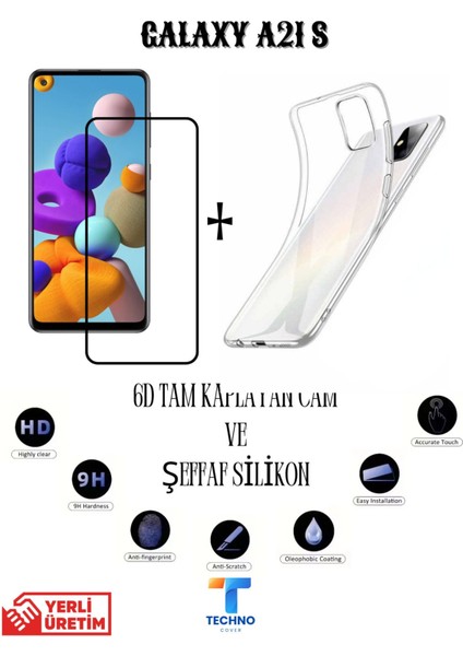 Samsung A21S 6d Tam Kaplayan Ekran Koruyucu ve Şeffaf Kılıf 2li Avantajlı Paket fırsatları