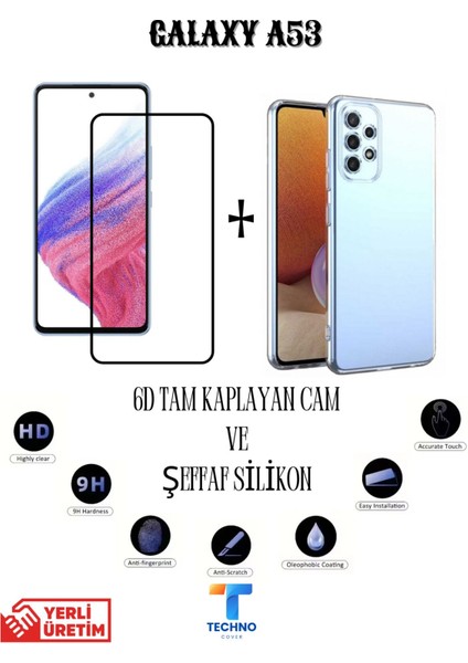 Samsung A53 6d Tam Kaplayan Ekran Koruyucu ve Şeffaf Kılıf 2li Avantajlı Paket