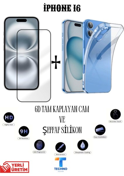 Iphone 16 6d Tam Kaplayan Ekran Koruyucu ve Şeffaf Kılıf 2li Avantajlı Paket