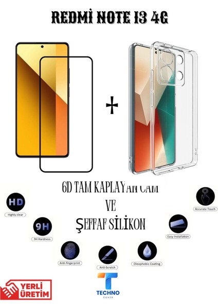 Redmi Note 13 4g 6d Tam Kaplayan Ekran Koruyucu ve Şeffaf Kılıf 2li Avantajlı Paket fırsatları