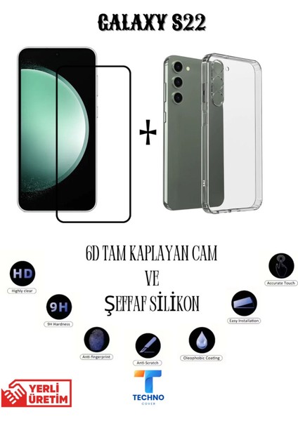 Samsung S22 6d Tam Kaplayan Ekran Koruyucu ve Şeffaf Kılıf 2li Avantajlı Paket