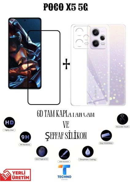 Poco X5 5g 6d Tam Kaplayan Ekran Koruyucu ve Şeffaf Kılıf 2li Avantajlı Paket