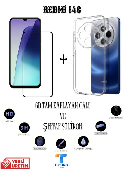 Redmi 14C 6d Tam Kaplayan Ekran Koruyucu ve Şeffaf Kılıf 2li Avantajlı Paket fırsatları
