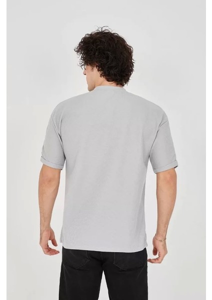 Unisex Waffle Kumaş Rahat Kol T-Shirt - Boyalı Gri fırsatları