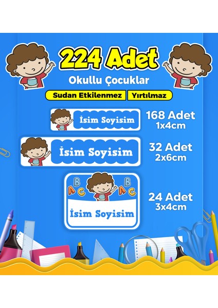 Sevimli Çocuklar Temalı Okul Kreş Kişiye Özel Isim Etiket Seti - Model 217
