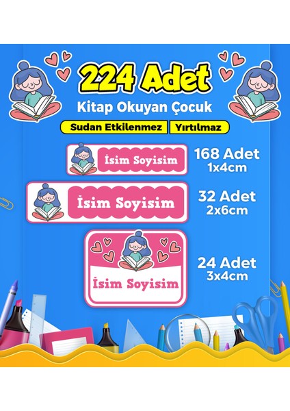 Sevimli Çocuklar Temalı Okul Kreş Kişiye Özel Isim Etiket Seti - Model 210