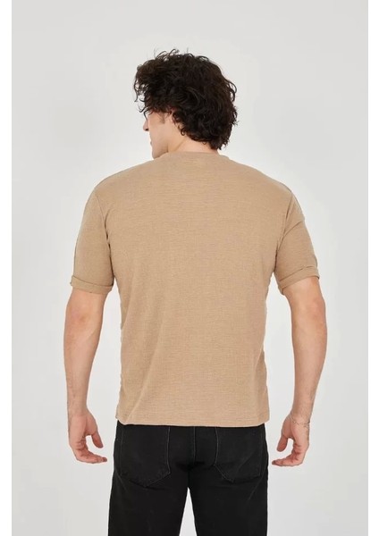 Unisex Jakar Kumaş Slim Fit T-Shirt - Kahverengi modelleri