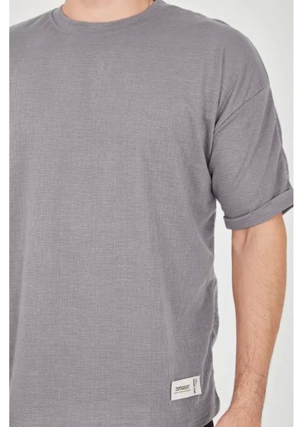 Unisex Jakar Kumaş Rahat Kol T-Shirt - Gri fiyatları