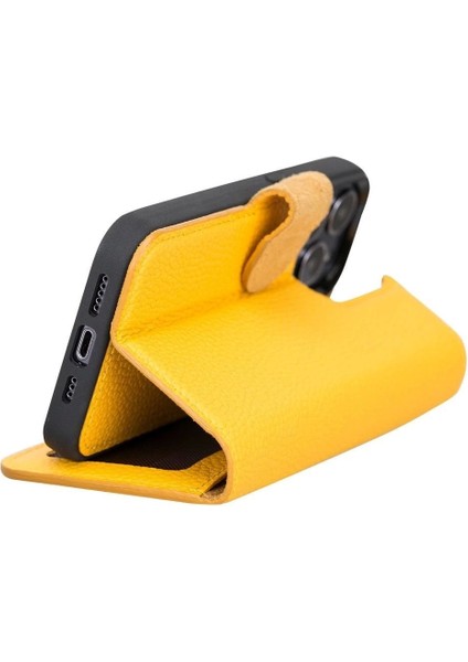 Apple iPhone 13 Pro Uyumlu Deri Cüzdanlı Kılıf FL12 Sarı modelleri