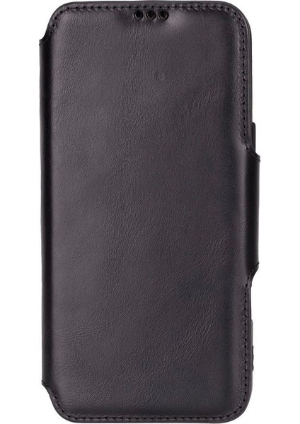 Apple iPhone 16 Pro Max Uyumlu, Hakiki Deri, El Yapımı, Cüzdanlı Kılıf, Parlak Siyah modelleri