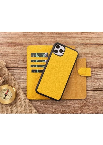 Apple iPhone 11 Pro Max Uyumlu Deri Cüzdanlı Kılıf FL12 Sarı fiyatları