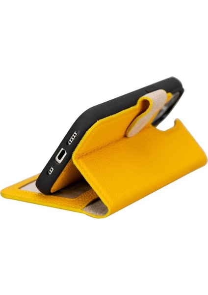 Apple iPhone 15 Uyumlu Deri Cüzdanlı Kılıf Mwwn FL12 Sarı modelleri