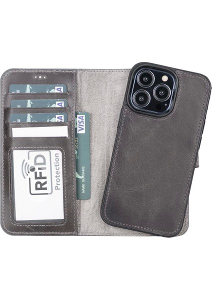 Apple iPhone 13 Pro Uyumlu Deri Cüzdanlı Kılıf Mwwn Tn1 Gri indirimleri
