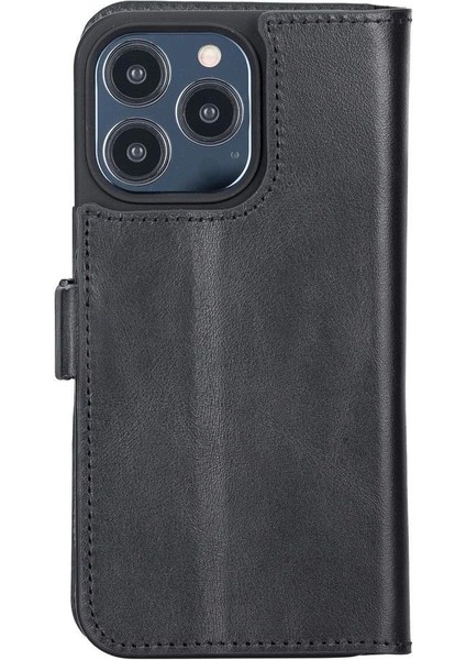 Apple iPhone 13 Pro Uyumlu Deri Cüzdanlı Kılıf Rustik Siyah modelleri