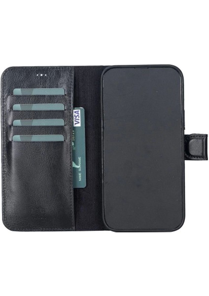 Apple iPhone 13 Pro Max Uyumlu Deri Cüzdanlı Kılıf Rustik Siyah fırsatları