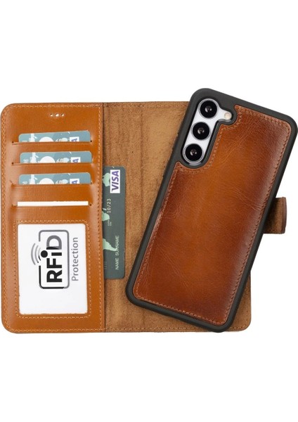 Samsung Galaxy S23 Plus Uyumlu Deri Cüzdanlı Kılıf RST2EF Taba