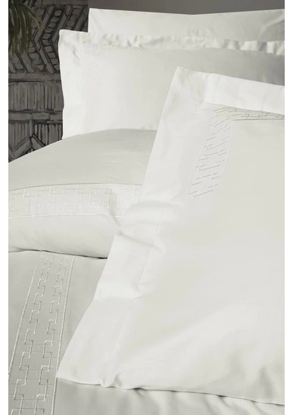 Cotton Box Brode Nakışlı Çift Kişilik Saten Nevresim Takımı Luxe Ekru