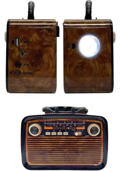 Nostalji Radyo Bluetooth Hoparlör Usb-Sd Kart Giriş LED Fener Işıklı Bataryalı Pilli