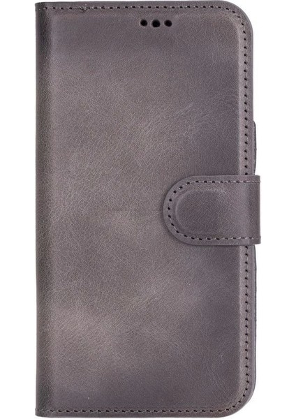 Apple iPhone 16 Plus Uyumlu, Hakiki Deri, El Yapımı, Cüzdanlı Kılıf, Gölgeli Gri fırsatları