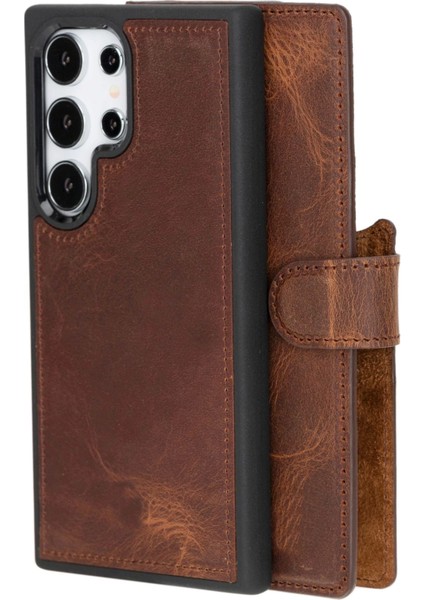 Samsung Galaxy S24 Ultra Uyumlu, Deri Cüzdanlı Kılıf, Antik Kahve fiyatları