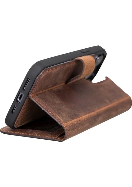 Apple iPhone 12 Pro Max Uyumlu Deri Cüzdanlı Kılıf Antik Kahve modelleri