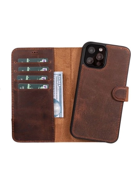 Apple iPhone 11 Pro Max Uyumlu Deri Cüzdanlı Kılıf Rfıd G2 Kahve