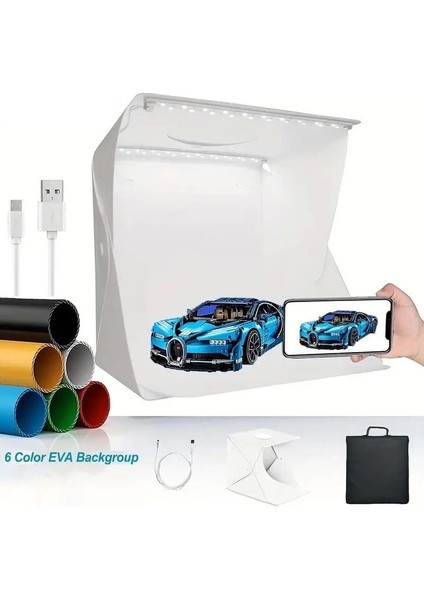 Katlanır Işıklı Fotoğraf Stüdyosu 40X40 cm 6 Renk Fonlu Ürün Çekimi Için Uygun Fotoğraf Çekim Kutusu fiyatları