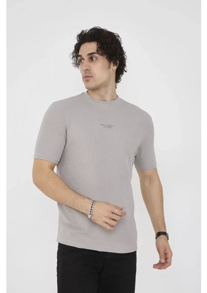 Unisex Bisiklet Yaka Slim Fit T-Shirt- Boyalı Gri fırsatları