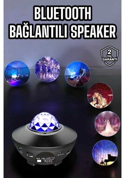 Çocuklara Özel Şarjlı Bluetooth Hoparlör Parti Led Lambası Yıldızlı Projeksiyon