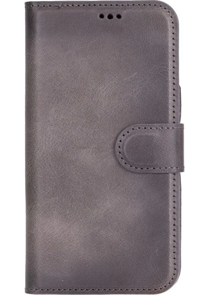 Apple iPhone 16 Uyumlu, Hakiki Deri, El Yapımı, Cüzdanlı Kılıf, Gölgeli Gri fırsatları