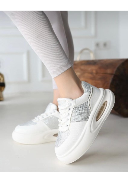 Ully Kristal Taşlı Özel Tasarım Spor Ayakkabı Beyaz