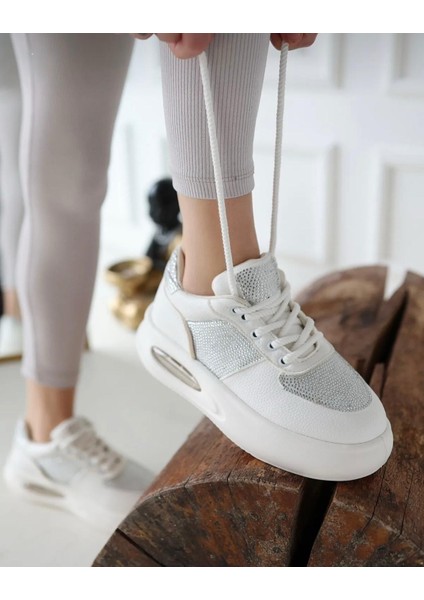 Ully Kristal Taşlı Özel Tasarım Spor Ayakkabı Beyaz modelleri