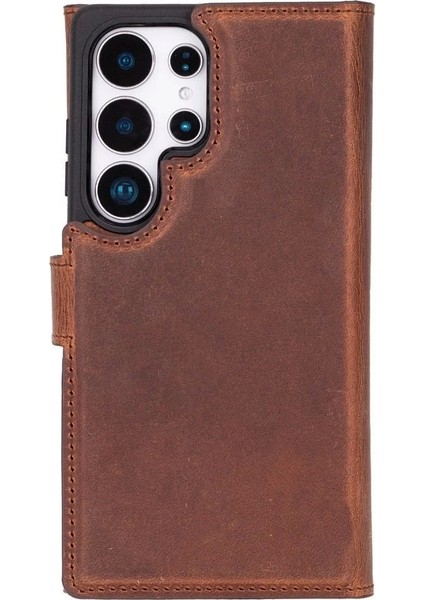 Samsung Galaxy S25 Ultra Uyumlu, Hakiki Deri, El Yapımı, Cüzdanlı Kılıf, Antik Kahve modelleri